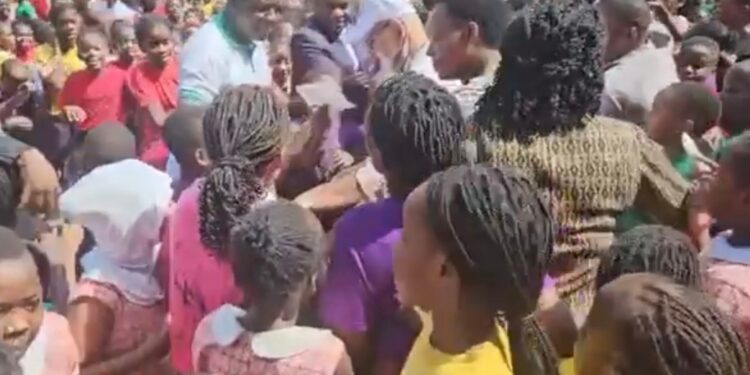 Cheers and Smiles as Kampala Parents’ School Pupils Mob Sudhir Ruparelia